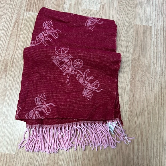 Coach Burgundy and Light Pink Scarf with Fringe - Picture 2 of 4